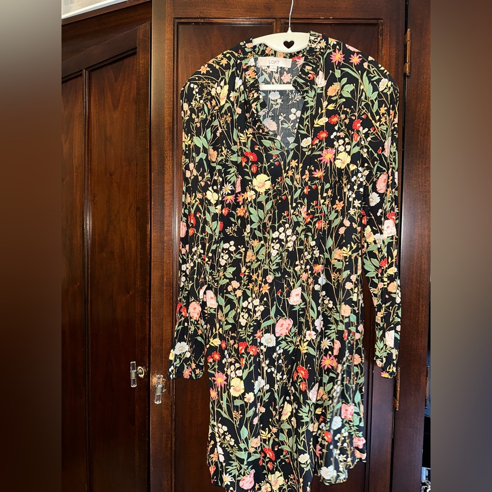 LOFT Floral Black Midi Dress